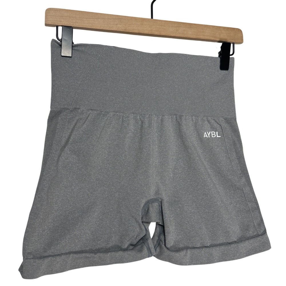 AYBL Contour Shorts Gray Marl High Waisted Scrunch Bum Athletic Size Medium EUC